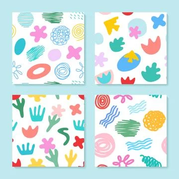 Seamless patterns with abstract colorful shapes Stock Illustration