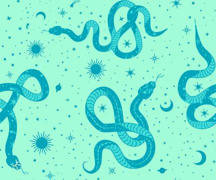 Seamless Patterns Alchemy esoteric mystical magic heavenly talisman with snak Stock Illustration