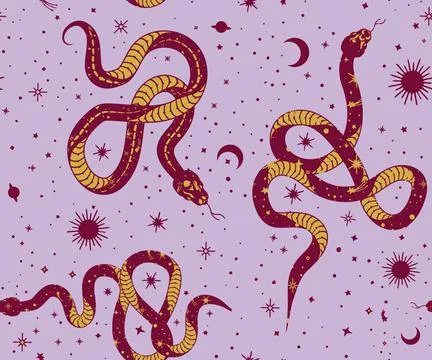 Seamless Patterns Alchemy esoteric mystical magic heavenly talisman with snak Illustrazione stock