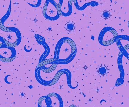 Seamless Patterns Alchemy esoteric mystical magic heavenly talisman with snak Stock Illustration