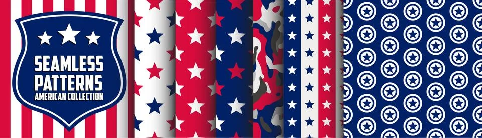 Seamless Patterns: American Collection. Stock Illustration
