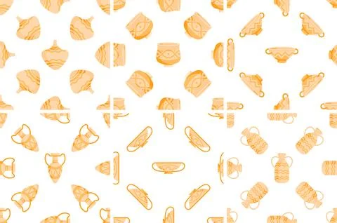 Seamless patterns with ancient greek amphora, jugs, and bowls showing Illustrazione stock