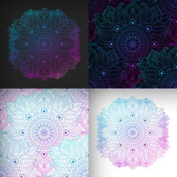 Seamless patterns and mandalas with ethnic, floral, abstract designs Stock Illustration