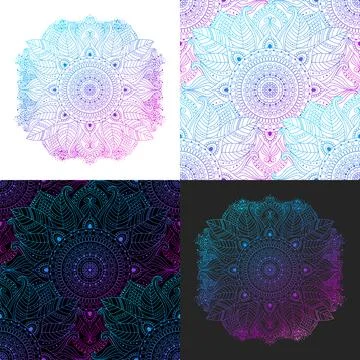 Seamless patterns and mandalas with ethnic, floral, abstract designs 스톡 일러스트