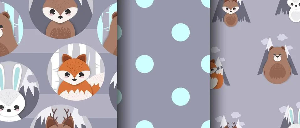 Seamless patterns with animals grey pastel cartoon,for invitation background Stock Illustration