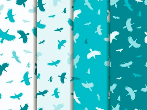 Seamless patterns with birds. Color mint blue. Vector backgrounds Stock Illustration
