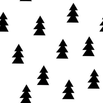 Seamless patterns with black fir-trees. Hand drawn new year background. Stock Illustration