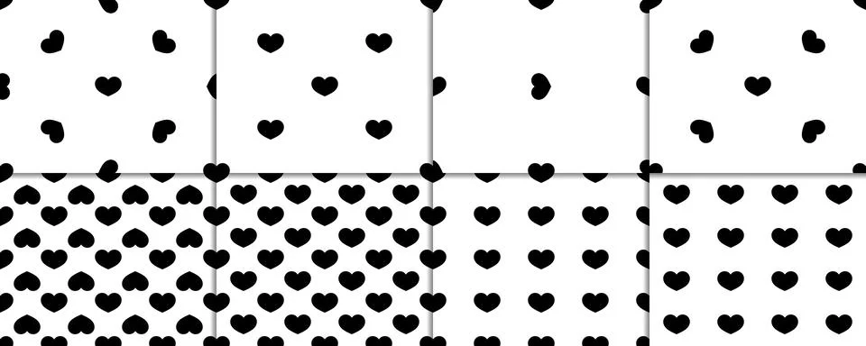 Seamless patterns with black hearts. Seamless background with hearts. Valenti Stock Illustration