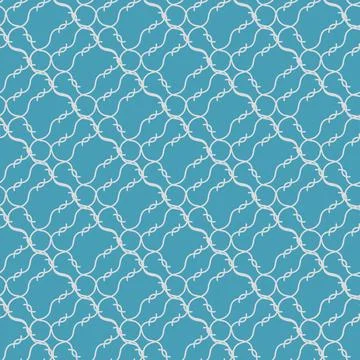 Seamless patterns on a blue background. Curved intertwined lines, circles Stock Illustration