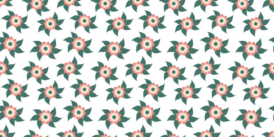 Seamless patterns with blue pink hand drawn Flowers on white background. Cu.. Stock Illustration