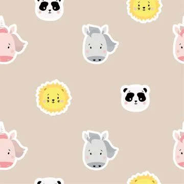 Seamless patterns. Childrens collection. Cute animal stickers - panda and horse イラスト素材