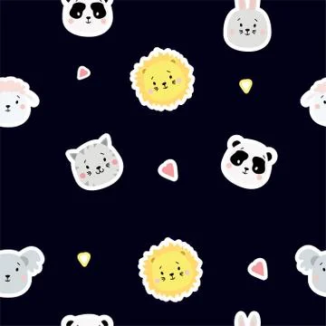 Seamless patterns. Childrens collection. Cute animal stickers - hare and sheep Stock Illustration