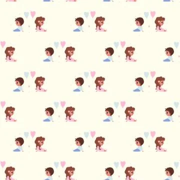 Seamless patterns. Childrens collection of ethnic people. scandinavian style Stock Illustration