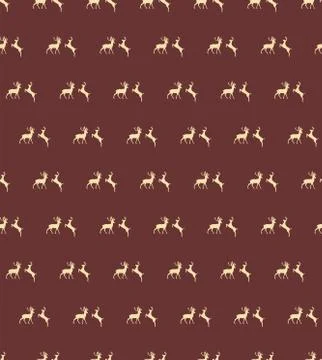 Seamless patterns with Christmas reindeers on brown background Stock Illustration