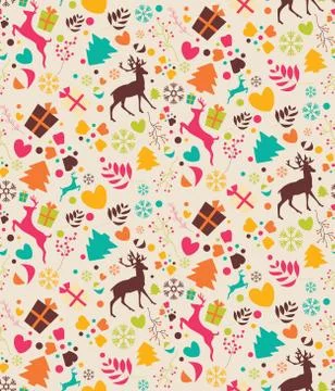 Seamless patterns with Christmas trees, reindeers, gift boxes and snowflakes Illustrazione stock