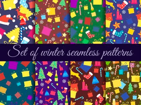 Seamless patterns Christmas. Winter pattern with Christmas symbols. Vector .. Stock Illustration