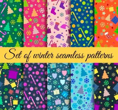 Seamless patterns Christmas. Winter pattern with Christmas symbols. Vector .. Stock Illustration