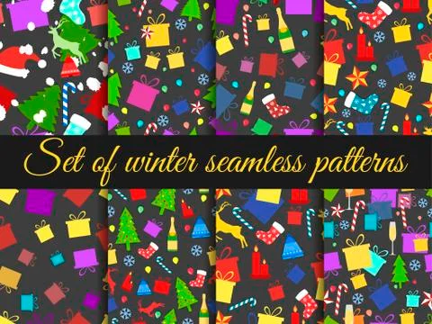Seamless patterns Christmas. Winter pattern with Christmas symbols. Vector .. Stock Illustration