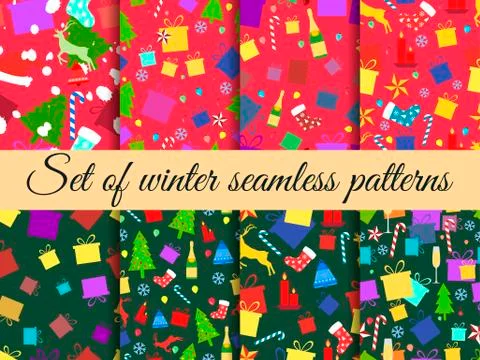 Seamless patterns Christmas. Winter pattern with Christmas symbols. Vector .. Stock Illustration