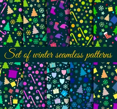Seamless patterns Christmas. Winter pattern with Christmas symbols. Vector .. Stock Illustration