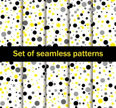 Seamless patterns with circles. Black and yellow color, collection of ten bac イラスト素材