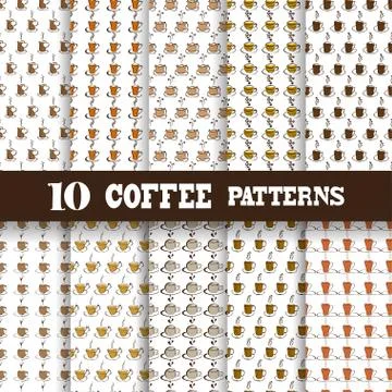 Seamless patterns with coffee cups, for invitations, cards, scrapbooking, print Stock Illustration