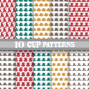 Seamless patterns with coffee cups, for invitations, cards, scrapbooking, print Stock Illustration