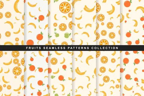 Seamless patterns collection with oranges and bananas Stock Illustration