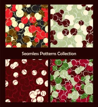 Seamless patterns collection. Red green colorful templates. Circles dots Stock-Illustration