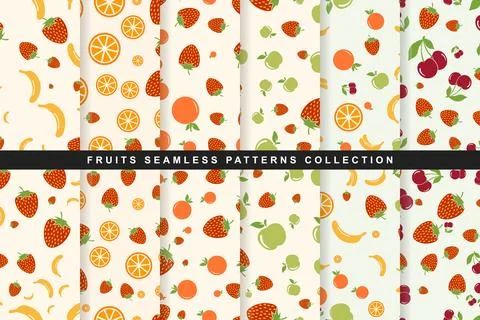Seamless patterns collection with various fruits Ilustração Stock