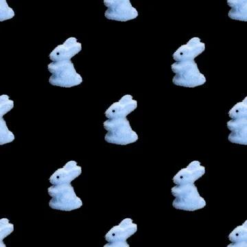 Seamless patterns of colored rabbits isolated on a black background Stock Illustration