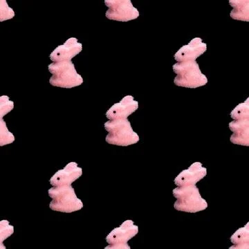 Seamless patterns of colored rabbits isolated on a black background Stock Illustration