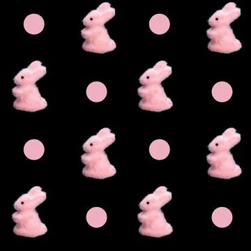 Seamless patterns of colored rabbits isolated on a black background Stock Illustration