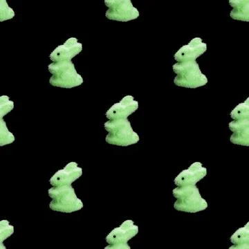 Seamless patterns of colored rabbits isolated on a black background Stock Illustration