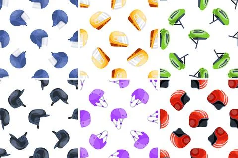 Seamless patterns with colorful helmets for different sports and activities 스톡 일러스트