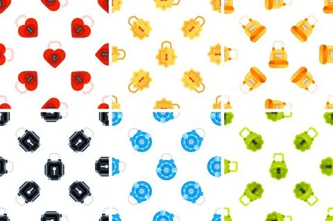 Seamless patterns with colorful padlocks showing security and love Illustrazione stock