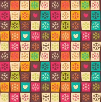 Seamless patterns with colorful squares and snowflakes Stock Illustration