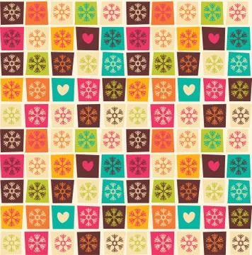 Seamless patterns with colorful squares and snowflakes Stock Illustration