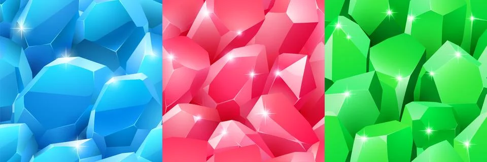 Seamless patterns with crystals and gems Stock Illustration