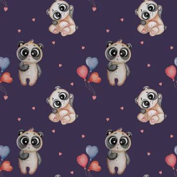 Seamless patterns with cute little bears. Funny pandas on a dark blue backgro Stock Illustration