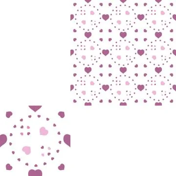 Seamless patterns from dark pink hearts on the white background with patter.. Stock Illustration
