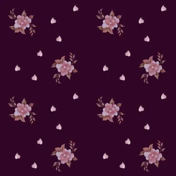 Seamless patterns. Decorative botanical elements and flowers. Pink rose and Stock Illustration