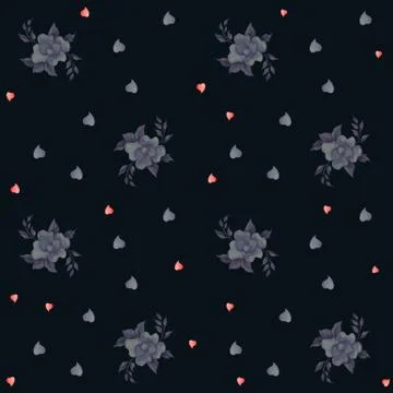 Seamless patterns. Decorative botanical elements and flowers. Gray rose and Stock Illustration