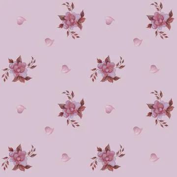 Seamless patterns. Decorative botanical elements and flowers. Pink rose and h Stock Illustration