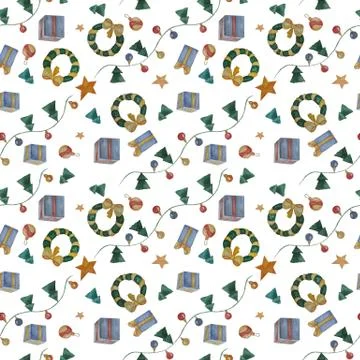 Seamless patterns. Decorative festive elements for Christmas and New Year Stock Illustration