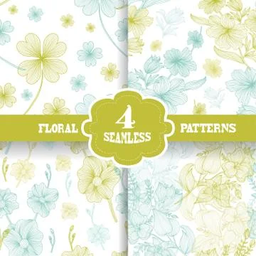 Seamless patterns with decorative flowers for invitations, cards, scrapbooking Stock Illustration