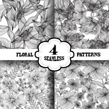 Seamless patterns with decorative flowers for invitations, cards, scrapbooking Stock Illustration