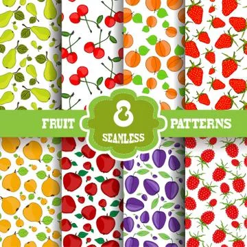 Seamless patterns with decorative fruits for invitations, cards, scrapbooking Stock Illustration