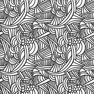 Seamless patterns with doodle waves and lines. Stock Illustration