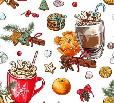 Seamless patterns festive composition inscription with gingerbread 2023 yea.. Stock Illustration